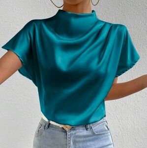 Chic Teal Satin Blouse
